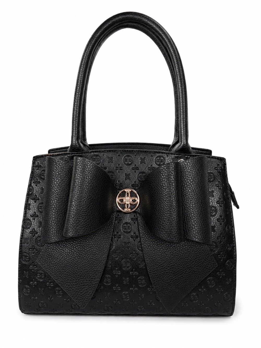 Elegant Black Bow Accent Satchel Handbag
